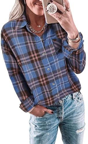 Imily Bela blus damer rutig lång blus casual långärmad skjorta flanellskjorta rutig skjorta knappar långärmade toppar.