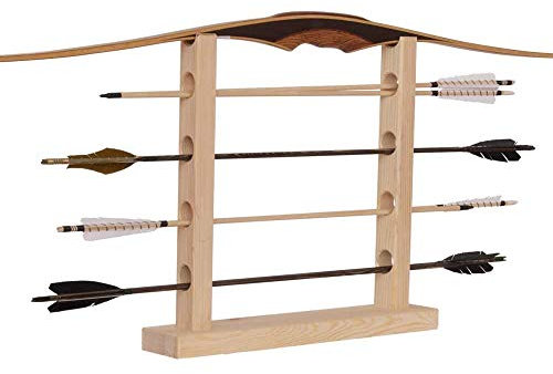 BSW Tischständer für Bogen und Pfeile – massiver Kiefernholz Ständer – Stabiler Halter zur Präsentation und Aufbewahrung – ideal für Recurvebogen, Langbogen & Pfeile – naturbelassen & dekorativ