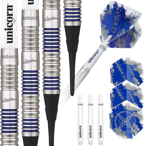 Unicorn Soft Tip - Juego de Dardos Profesionales | Gary 'The Flying Scotsman' Anderson Silver Star | Barriles de tungsteno 80% Natural con Detalles Azules | 20 g