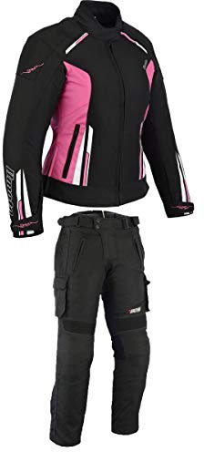 Damen Motorrad Motorradkombi Textil Schwarz Weiß Rose (M)