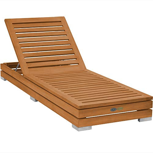 Teako Design Gartenliege Korsika Teak unbehandeltes Massivholz Wetterfest Teakholz Sonnenliege Holzliege verstellbar
