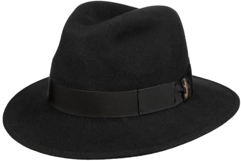Borsalino Piemonte Traveller Wollhut Wollfilzhut Filzhut Damen/Herren - Made in Italy mit Ripsband, Ripsband Winter Herbst-Winter - 60 cm schwarz