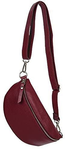 AMBRA Moda GLX10 - Damen Herren unisex kleine Hüfttasche Gürteltasche Bauchtasche Umhängetasche aus Echtleder (Weinrot)