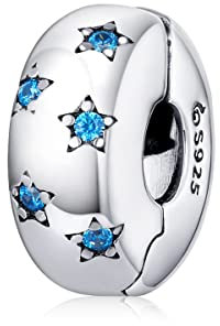 Stopper Clip Bead für Pandora Armbänder,925 Sterlingsilber Stern Spacer Stopper Bead Charm mit Schmuckkästchen
