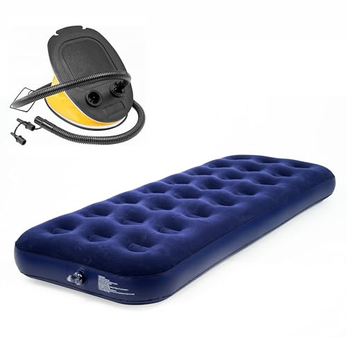 Crystals Air Bed Inflatable Bed Air Mattress with Pump Portable Blow Up Camping Mattress Flocked Airbed for Adults Indoor Outdoor Activities - (75 X 29 X 8.5 Single)