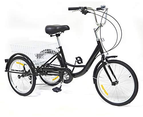 SHZICMY Trehjuling för vuxna, 20 tum 8 växlar seniorer vuxencykel med shoppingkorg, 3 hjul cyklar vuxna cyklar trike