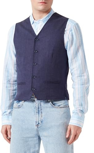 JACK & JONES Gilet in Lino Jprriviera Completo, Navy Scuro/vestibilità: Slim Fit, 50 Uomo
