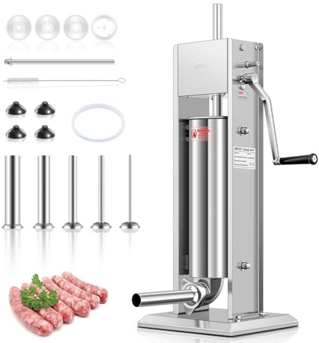 LEEVOT 15LBS/7L Manual Sausage Stuffer, Professional Stainless Steel Sausages Maker & Filler Kit with 2 Speed, 5 Stuffing Tubes, Vertical Meat Stuffers for Home Kitchen, Commercial Use