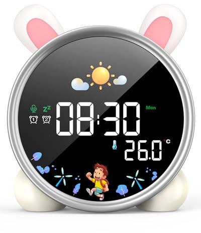 Lemnoi Kinderwecker Lichtwecker für Jungen und Mädchen, Batteriebetrieben Kinder Schlaftrainer mit Nachtlicht, Countdown, Snooze-Funktion, 3 Helligkeitsstufen und Buntem Licht, Lichtwecker für Kinder