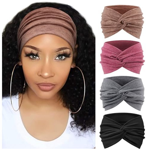 DRESHOW 4 Stück Damen Stirnband Elastische Weiche Stirnbänder Kopfband Haarband Kopf Wickeln Niedlich Haarschmuck für Alltag Yoga Sport Fitness