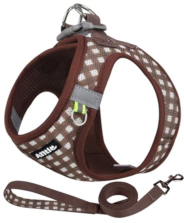 AIITLE Arnés antitirones para Mascotas con Correa, Chaleco Acolchado cómodo a Cuadros, Suministros Suaves y Transpirables para Mascotas, para Perros y Gatos pequeños y medianos, Chocolate S