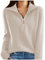 Damen Einfarbiger Strickpullover Mit V-Ausschnitt Und Halbem Reißverschluss, Günstig Pullover Elegant Schick, Pulli Warme Bequem, Sweater Leichte Weich, Winterpullover Casual Mode