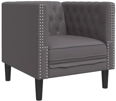 vidaXL Sillón Chesterfield de Cuero Artificial Gris, Silla Chesterfield, sillón, sofá Individual, sillas Chesterfield, sillones, sofás