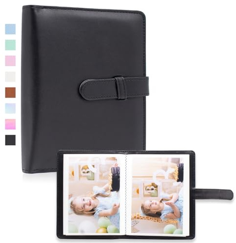 Álbum de fotos de 4 x 6 pulgadas, 68 bolsillos, pequeña capacidad, funda de piel vegana, funda de fotos portátil para niños y niñas, cumpleaños, boda (Negro)