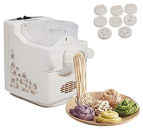 Qussse Machine à pâtes électrique 180 W, entièrement automatique, machine à pâtes professionnelle, avec 9 disques de moulage, capacité de 500 g, pour sacs à pâte, spaghetti, fettuccine et penne, blanc
