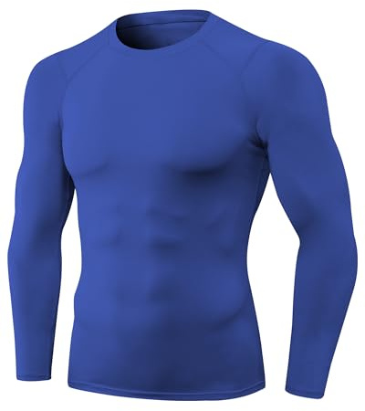Yuerlian Blue Men's Compression Shirt Long Sleeve Running Workout Gym Tops Quick Dry Spandex Athletic Football Base Layer T-Shirt