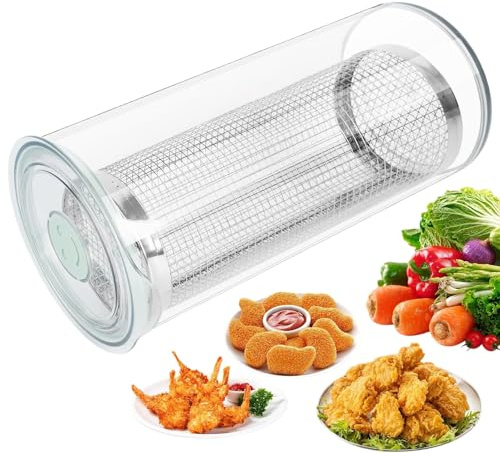 Coctelera para hornear alimentos, dispensador transparente de 360 grados, coctelera de de pescado con tapa, para cocinar en casa, cocina, camping, preparación de comidas, freír