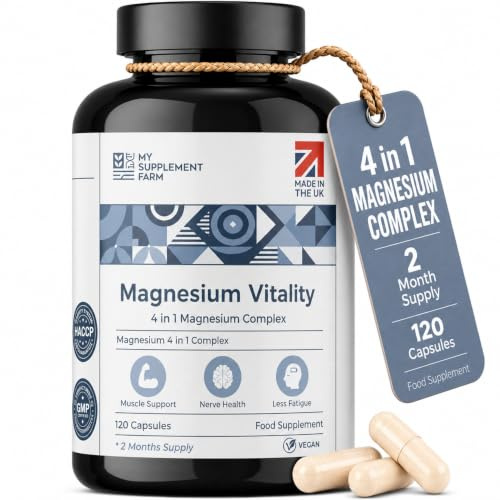 Magnesium Glycinate Complex 4-in-1 Citrate Malate Oxide B6 120 Capsules | High strength 1900mg with Vitamin B6, 403mg elemental magnesium. Vegan, made in the UK, for muscle and energy. 2 month supply
