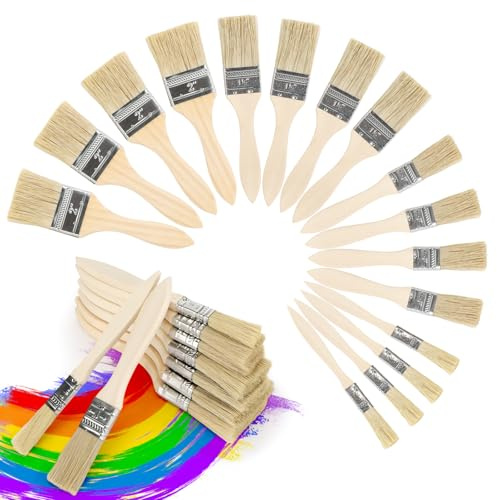 Zippicks Lot de 30 Pinceaux Peinture 12.7/25.4/38.1/50.8 MM, Pinceau Peinture Plat Professionnel, Pinceau Plat, Paint Brush, Réutilisable pour Meubles, Murs, Clôtures, Murale Vernis