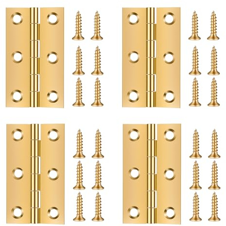 4 Stück Kleine Scharniere 50×30mm Scharniere Klein Qualität Messing Mini Scharnieren Klappbar Gold Schrank Scharnier mit Schrauben für Türen Fenster Schränke Schmuck Holzkiste Basteln Möbel