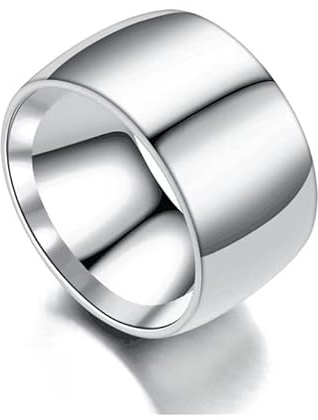 Herrring i rostfritt stål med bred rundad rem, 12 mm, silver, storlek 11