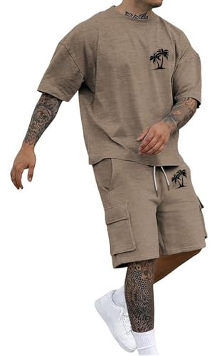 Träningsoverall herr joggingdräkt tvådelat set sommar casual sportdräkt normal passform bekväm lätt outfit sportset shorts och t-shirt säckig sommar fritidsoverall män