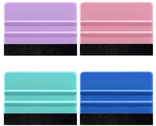 HJZHII 4 Pcs Squeegee Smoothing Tool, Felt Vinyl Squeegee Vinyls Wrap Tools | Smoothing Suede Felts Edge Squeegees for Crafts Car Wrap Window Tint Wallpaper Glass Film(Purple, Green, Cyan, Pink)