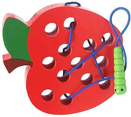 HUSHUI Giocattolo da Infilare con Allacciatura in Legno Divertente Gioco Educativo per Bambini Viaggio Portatile 1 Pezzo di Legno (Modello di Mela)