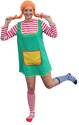 Kostüm-Set Karlinchen für Erwachsene 3-TLG. bestehend aus Kostüm Perücke in orange und zweifarbigen Overknee-Strümpfen (Set 2 - Größe 42)