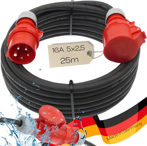 netbote24 Starkstromkabel 16A 25m H07RN-F 5x2,5 Starkstrom Verlängerungskabel CEE Verlängerung 16 Ampere Kabel 5x2,5mm2 Baustelle Werkstatt Industrie Geeignet Outdoor IP44 Spritzwassergeschütz