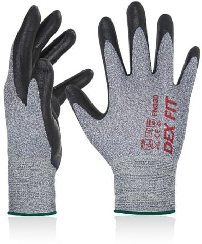 DEX FIT FN330 Gants de Travail Nitrile, Confort 3D Mains Nues, Prise Antidérapante Humide & Huileuse, Compatibles Écran Tactile, Fins, Respirants, Gris 8 (M) 3 Paires