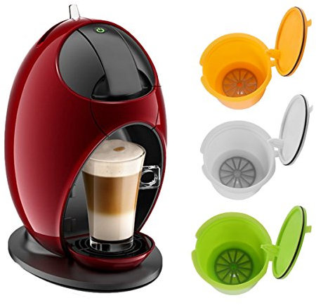 ALLOMN BPA Free Refillable for Dolce Gusto Reusable Coffee Capsules for Nescafe Genio Piccolo Esperta Circolo 3 Pack (Yellow+Green+White)