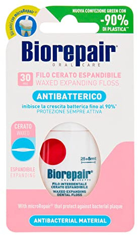 Biorepair, Filo Interdentale Cerato Espandibile 30 mt, Ideale per Gengive Delicate, con MicroRepair, Protegge dalla Placca Batterica, Inibisce la Crescita Batterica Fino al 90%, per Igiene Orale