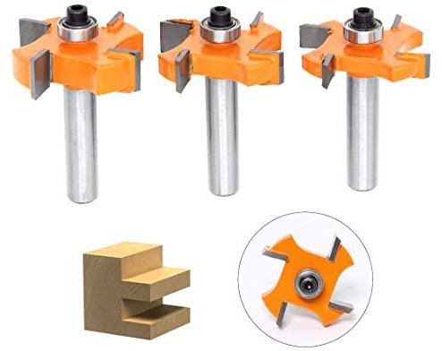 DingGreat 3Pcs - Fresa ranurada y lengüeta, 4 bolas de hoja de 8 mm Shank T - Fresa en forma de madera, herramientas de carpintería para puertas, mesas, estanterías, paredes y más