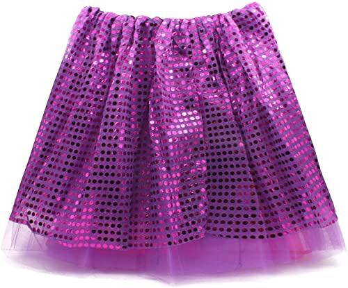 Tutu Mujer Falda Corta de Baile Short Ballet/Danza Disfraz con Lentejuelas 3 Capas, Cintura 60-110cm, Longitud 40cm (Morado, Mujer)