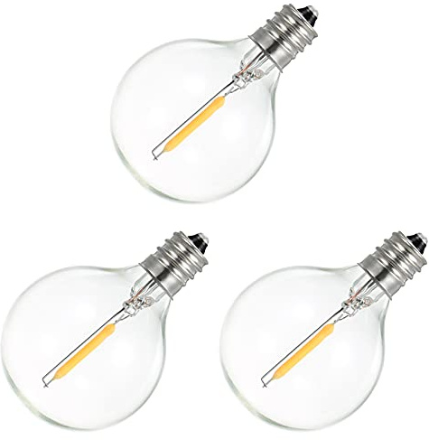 Lot de 3 ampoules de rechange G40 AC220-230 V 1 W G40 - Culot à vis E12 - Boule en verre pour guirlande lumineuse - Pour intérieur et extérieur - Blanc chaud