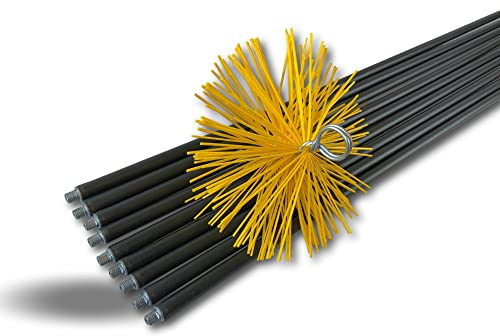 Kit di spazzolatura classico | Pulizia condotto | Spazzola rotonda sintetica | Diametro 250 mm | 9 aste nere Ø 17 mm cave | 9 * 1,4 m | Camini | Kibros 4KIT25NLO
