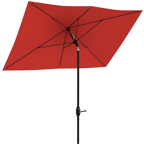 Outsunny 2 x 3(m) Garden Parasol Umbrella, Rectangular Outdoor Market Umbrella Sun Shade with Crank & Push Button Tilt, 6 Ribs, Aluminium Pole, Wine Red