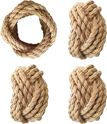 KPAVIR Set of 12 Handmade Jute Napkin Rings – Rustic Farmhouse Napkin Holders, Natural Burlap Rope Napkin Rings for Dining Table, Wedding & Party Table Decor (Natural)