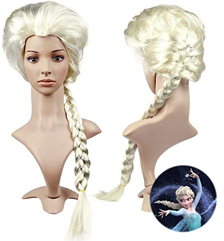 Yisscen Perücke - Frozen Elsa Off-White Lange Haare für Frauen, Kunstfaser, Anime-Stil, für Weihnachten, Halloween Party, Bar, Konzert Cosplay