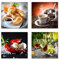 4 wunderschöne Leinwand-Bilder zur Dekoration - jedes Bild ist 30x30cm - ideale Wanddekoration für moderne Küchen, Esszimmer, Restaurant, Gaststätte Bilder von Essen, Wein, Kaffee, Frühstück, Set-A