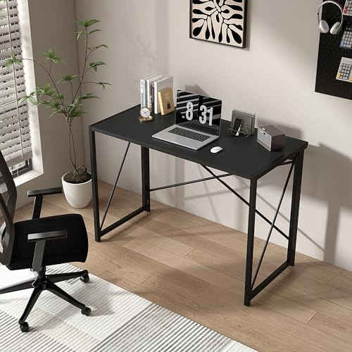 mcc direct Folding Desk Workstation Foldable Computer Desk for Office Home Study Writing Table No Assembly Miami (Black, 80cm)