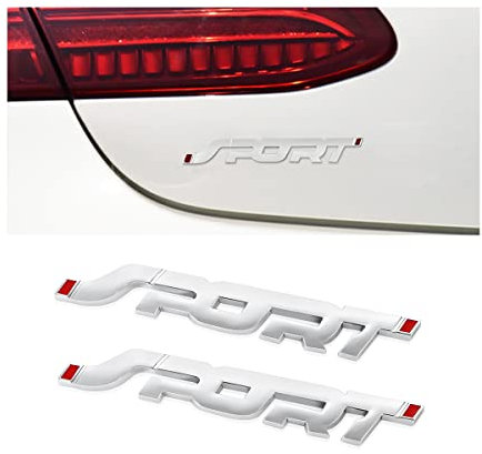 JNNJ 2 Pezzi 3D Metallo Emblema SPORT Auto, Tronco Logo Adesivi Emblema, Auto Distintivo Emblema Adesivo, Veicolo Esterno Decorazione Adesivi Di Ricambio Universale per Camion, SUV, Van(Argento)