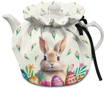 Talayituse Rabbit Egg Tulip Print Tea Cosy for Teapots Kettle Dust Cover with Insulated Pad Breakfast Pot Protective Cover Keep Warm Teapot Cozy Cover for Home Kitchen Tea Party Easter Decoration
