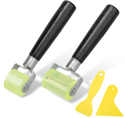 Rouleau de Pression à Main,Rouleau Pression Papier Peint, 2 rouleaux en caoutchouc et 2 racleurs de feuilles, Roue en Silicone à Pression à la Main Bricolage pour membranes et joints en PVC