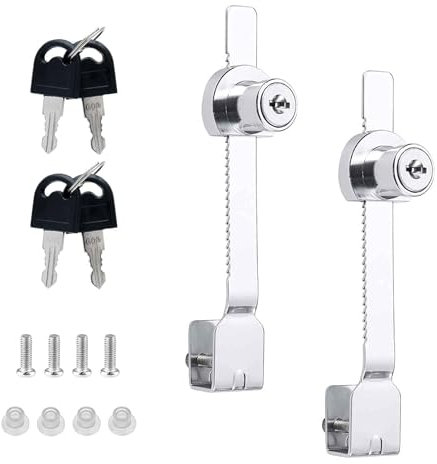 Pack de 2 cerraduras para estantes, cerraduras para terrarios, cerraduras para vitrinas, con tornillo de fijación, cerradura con trinquete, cerradura para puertas de vidrio, con diferentes llaves