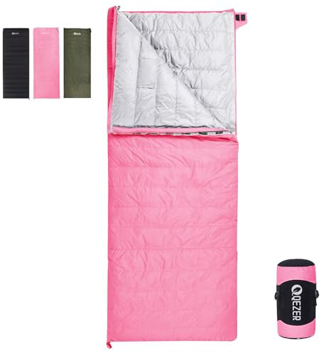 QEZER Daunenschlafsack Ultraleicht Deckenschlafsack kleines Packmaß für Camping und Trekking 3~4 Jahreszeiten Outdoor oder Indoor (Rosa, 500g Daune)