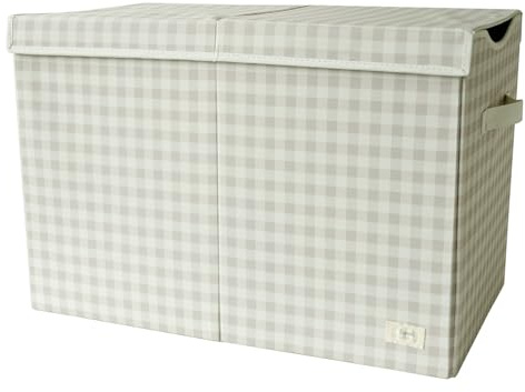 3 Sprouts Recycled Fabric Toy Chest Storage Box - Extra Large Toy Storage Box, Sturdy Toy Bins - Kids Organizer for Bedroom - Toybox Basket with Lid for Kids, Toddlers, Boys, Girls - Gingham Beige