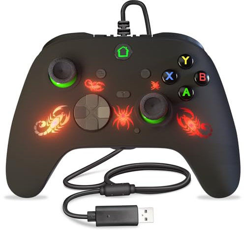 Wired Xbox One Controller, USB Steam PC Game Remote with LED Color Light, Programming Buttons, Audio Jack, Turbo Button, Compatible Xbox-one Gamepad need to Upgraded by Yourself (Scorpion)