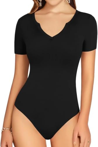 KBRPEY Body Donna Maniche Corte Scollo a V Bodysuit Modellante Contenitivo Aderente Elasticizzato Outfit Estivi Elegante versatile